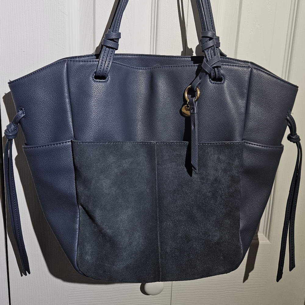 Moda Luxe Large Shoulder Bag | Soft Blue Leather Suede Accent